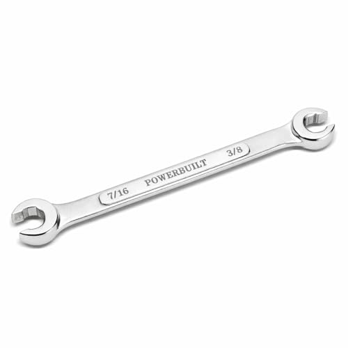 Powerbuilt 3/8-Inch x 7/16-Inch SAE Flare Nut Wrench, 6 Point Double Open Ends, For hose and brass fittings, For Brake Line Wrench, Chrome-Vanadium made - 640085 - style: 3/8-Inch x 7/16-Inch