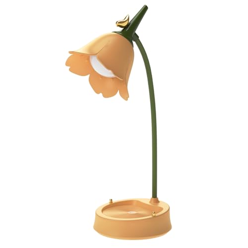 magical JD LED Desk Lamp Cordless Table Light Adjustable Gooseneck Dimmable Touch Rechargeable Battery Eye-Caring Night Light for Kids, Mini Cute Lamp for College Dorm Bedroom Reading, Yellow - color: Yellow