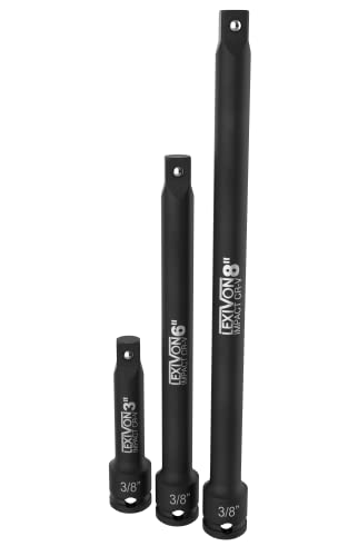 LEXIVON Impact Driver Extension Bar Set, 3/8" Drive | 3-Piece 3" 6" & 8" Long, Organized In A Tray | Hardened and Heat Treated Chrome Vanadium Steel (LX-114) - size: 3/8" Drive Extension Bar Set