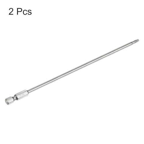 HARFINGTON 2pcs T15 Security Torx Bit 1/4" Hex Shank 6" Long S2 Steel Magnetic Tamper Resistant Star Bits Screwdriver Torx Head with Hole for Driver Drill Bits Remove Fastening Screws - size: T15