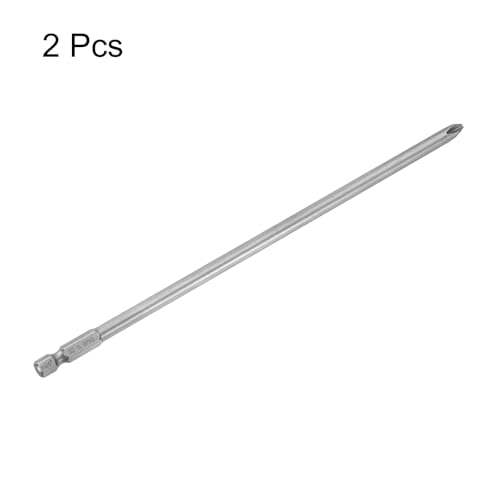 HARFINGTON 2pcs #2 Phillips Screwdriver Bit PH2 1/4" Hex Shank 8" (200mm) Long Magnetic S2 Steel Industrial Grade Screw Driver Bit Cross Head Electric Drill Bits 0.236" (6mm) Rod - size: PH2 x 200mm x 6mm