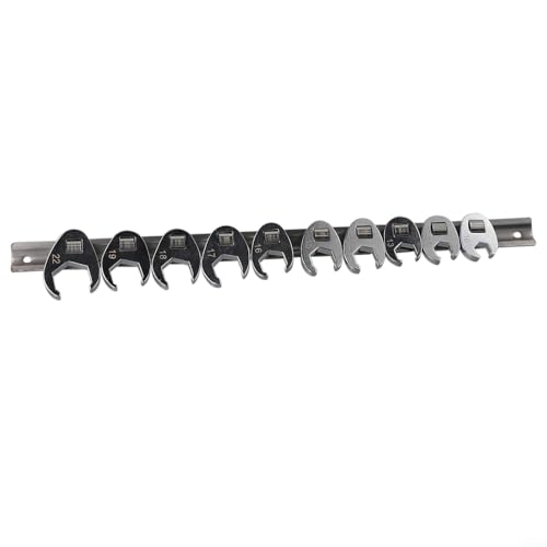 FABULETTA 10-Piece Crowfoot Wrench Set 3/8 Drive, Metric Flare Nut Spanner Kit 10mm to 22mm, Carbon Steel Open End Wrenches for Tight Space Bolt Loosening and Automotive Hydraulic Line Work