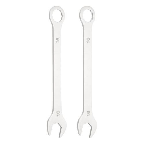 HARFINGTON 2Pcs Super Thin Combination Wrench 16mm Metric 12-Point Box and Open End Stainless Steel Double Ended Spanner Tool for Automotive Pipe Furniture Machinery DIY Repair, Silver - size: 16mm