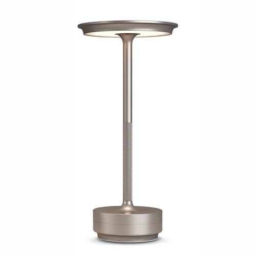 Rechargeable Cordless Table Lamp, Portable 5000mAh LED Touch Table Light, 3 Color Stepless Dimming Battery Powered Table Lamp for Outdoor/Restaurant/Patio.(Champagne Gold) - color: Champagne Gold, size: 1 Pack