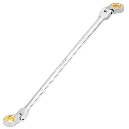 YIYEIE 10 * 11 mm Extra Long Flex-Head Ratcheting Wrench, Metric, 72-Tooth Double Box End Long Handle Ratchet Wrench, CR-V Steel with Mirror Finish Labor-Saving Spanner - size: Extra Long 10mm x 11mm