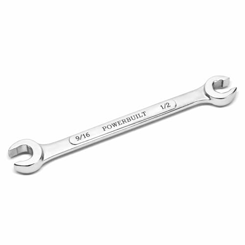 Powerbuilt 1/2-Inch x 9/16-Inch SAE Flare Nut Wrench, 6 Point Double Open Ends, For hose and brass fittings, For Brake Line Wrench, Chrome-Vanadium made - 644034 - style: 1/2-Inch x 9/16-Inch