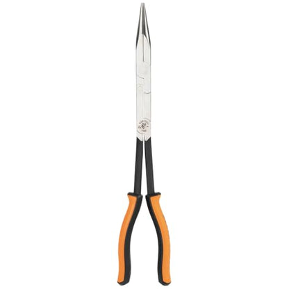 Klein Tools 71400 Long Nose Needle Nose Pliers, Angled Knurled Jaws, Double Rivet, Extended Reach for Tight Space Access, 13-Inch