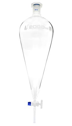 EISCO Squibb Separating Funnel, 2000ml - 29/32 Plastic Stopper, Glass Key Stopcock, Ungraduated - Borosilicate Glass