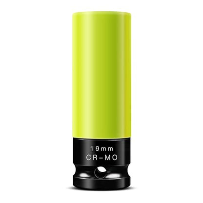 BOEN 19mm 1/2" Drive Wheel Protector Impact Socket, Non-Marring Lug Nut Thin Wall Deep Socket Set, Chrome-Molybdenum Steel, 6 Point, Color-Coded Protective Socket