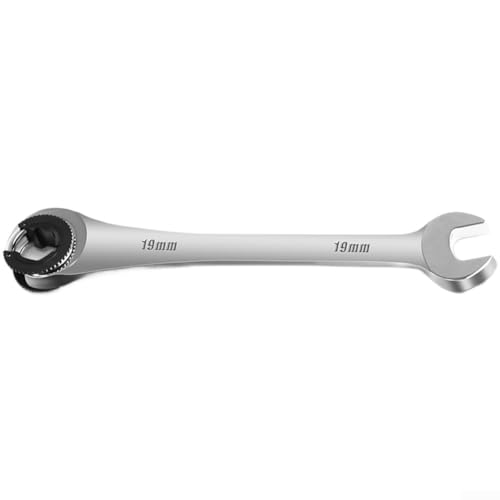 Metric Flare Nut Wrench Ratcheting Spanner Set, 8-19mm Fix Head Open End Wrench, Chrome Vanadium Steel for Automotive Repair and Tight Spaces(19mm) - size: 19mm