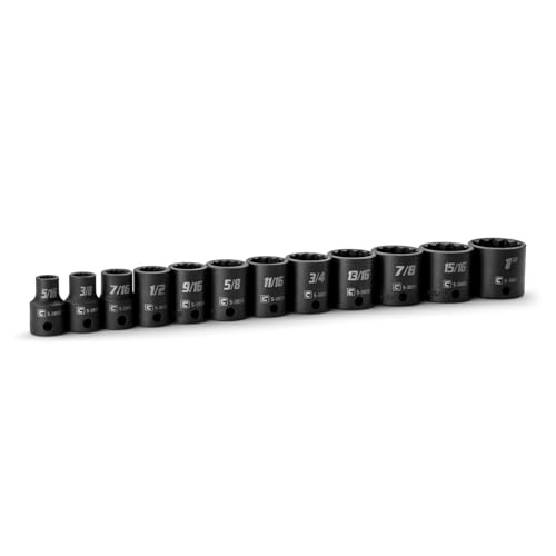 Capri Tools 3/8 in. Drive Shallow Impact Socket Set, 12-Point, SAE, 5/16 to 1 in., 12-Piece - size: Shallow Set / 5/16-1 in.