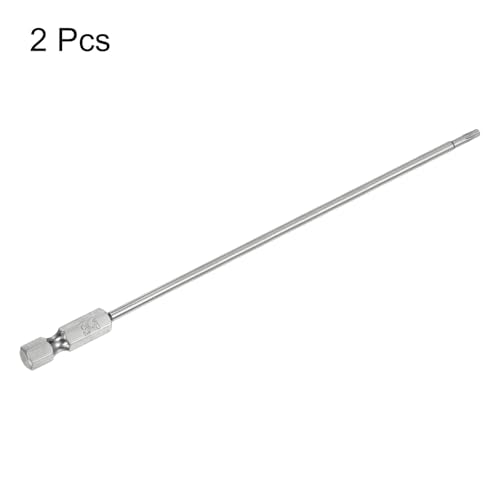 HARFINGTON 2pcs T8 Security Torx Bit 1/4" Hex Shank 6" Long S2 Steel Magnetic Tamper Resistant Star Bits Screwdriver Torx Head with Hole for Driver Drill Bits Remove Fastening Screws - size: T8