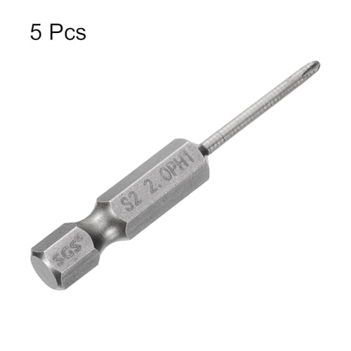 HARFINGTON 5pcs #1 Phillips Screwdriver Bit PH1 1/4" Hex Shank 2" (50mm) Long Magnetic S2 Steel Industrial Grade Screw Driver Bit Cross Head Electric Drill Bits 0.079" (2mm) Rod - size: PH1 x 50mm x 2mm