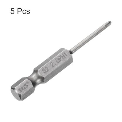 HARFINGTON 5pcs #1 Phillips Screwdriver Bit PH1 1/4" Hex Shank 2" (50mm) Long Magnetic S2 Steel Industrial Grade Screw Driver Bit Cross Head Electric Drill Bits 0.079" (2mm) Rod - size: PH1 x 50mm x 2mm