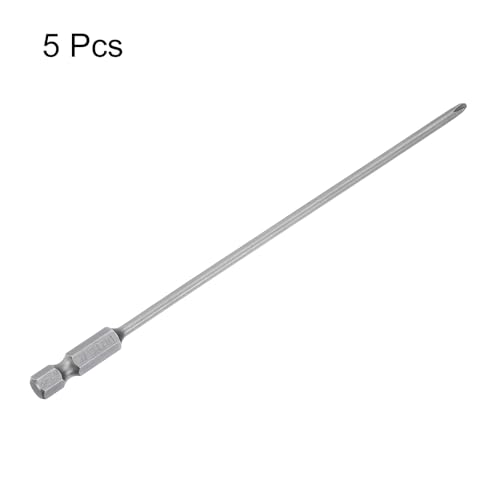 HARFINGTON 5pcs #1 Phillips Screwdriver Bit PH1 1/4" Hex Shank 6" (150mm) Long Magnetic S2 Steel Industrial Grade Screw Driver Bit Cross Head Electric Drill Bits 0.118" (3mm) Rod - size: PH1 x 150mm x 3mm
