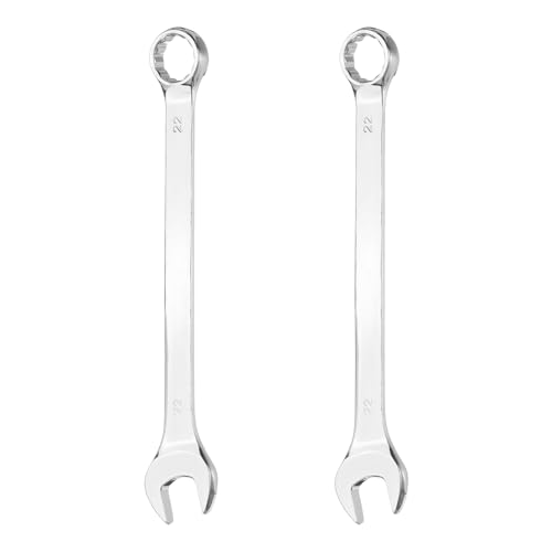 HARFINGTON 2Pcs Combination Wrench 22mm Metric 12-Point Box and Open End 45# Carbon Steel Double Ended Spanner Tool for Automotive Pipe Furniture Machinery DIY Repair, Silver White - size: 22mm