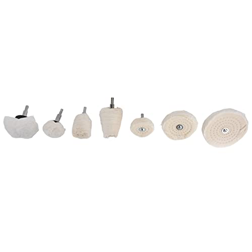 7 Piece Buffing Wheel Kit for Drill Cotton Flannel Polishing Pads in Cylindrical Cone Flat Shapes 1 4 Inch Shank Compatible with Tools Ideal for Metal Glass Stainless Steel Automotive Finishing