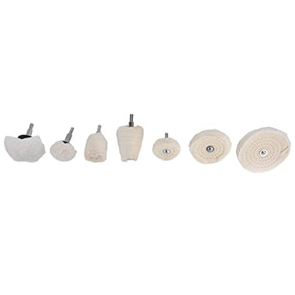 7 Piece Buffing Wheel Kit for Drill Cotton Flannel Polishing Pads in Cylindrical Cone Flat Shapes 1 4 Inch Shank Compatible with Tools Ideal for Metal Glass Stainless Steel Automotive Finishing