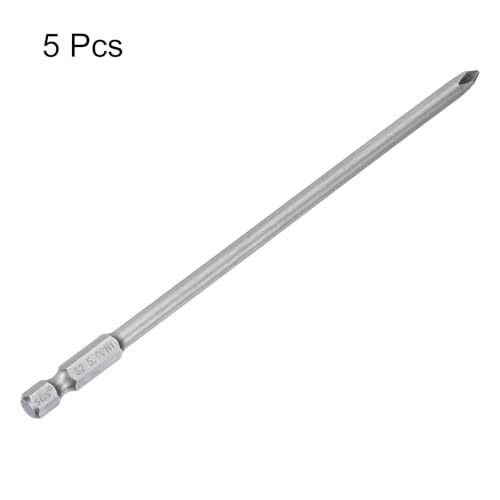 HARFINGTON 5pcs #1 Phillips Screwdriver Bit PH1 1/4" Hex Shank 6" (150mm) Long Magnetic S2 Steel Industrial Grade Screw Driver Bit Cross Head Electric Drill Bits 0.197" (5mm) Rod - size: PH1 x 150mm x 5mm