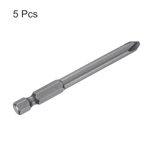 HARFINGTON 5pcs #2 Phillips Screwdriver Bit PH2 1/4" Hex Shank 3" (75mm) Long Magnetic S2 Steel Industrial Grade Screw Driver Bit Cross Head Electric Drill Bits 0.236" (6mm) Rod - size: PH2 x 75mm x 6mm