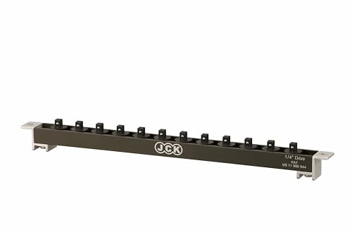 JCK 1/4" Drive Socket Organizer Rail, Brass Locking Studs, 12 Clips | Aluminum 1/4" Socket Rail with 12 Brass-Locking Swivel Clips, Ball Detent Hold, and Mounting Holes for Toolboxes or Walls - style: 1/4" Drive Socket Holder