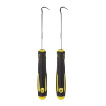 HARFINGTON 2pcs 45 Degree Picks 165mm Zinc Alloy Rubber Handle Round Automotive Pick Tool Set for Removing O Rings Small Items, Black Yellow