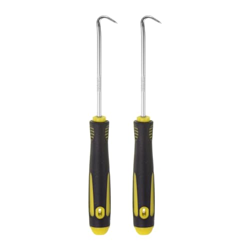 HARFINGTON 2pcs 45 Degree Picks 165mm Zinc Alloy Rubber Handle Round Automotive Pick Tool Set for Removing O Rings Small Items, Black Yellow