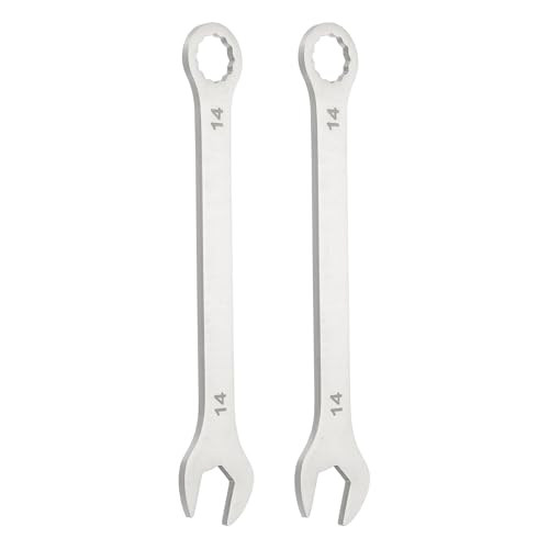 HARFINGTON 2Pcs Super Thin Combination Wrench 14mm Metric 12-Point Box and Open End Stainless Steel Double Ended Spanner Tool for Automotive Pipe Furniture Machinery DIY Repair, Silver - size: 14mm