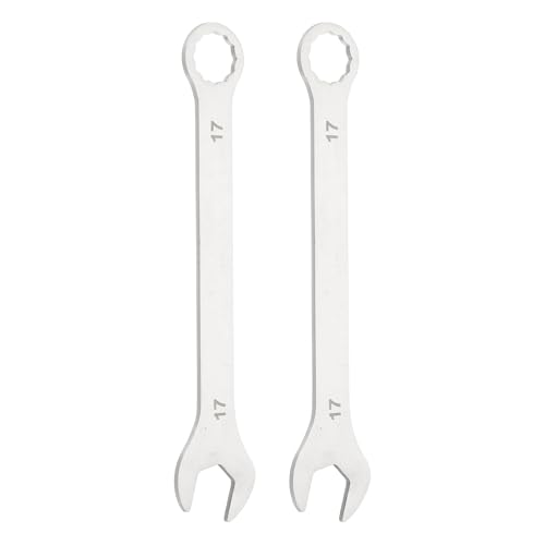 HARFINGTON 2Pcs Super Thin Combination Wrench 17mm Metric 12-Point Box and Open End Stainless Steel Double Ended Spanner Tool for Automotive Pipe Furniture Machinery DIY Repair, Silver - size: 17mm