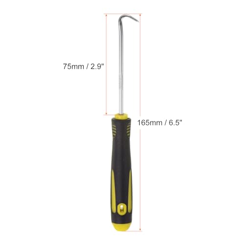 HARFINGTON 2pcs 45 Degree Picks 165mm Zinc Alloy Rubber Handle Round Automotive Pick Tool Set for Removing O Rings Small Items, Black Yellow
