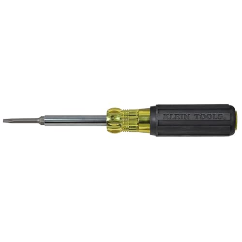 Klein Tools 32560 Multi-Bit Screwdriver/Nut Driver, Extended Reach 6-in-1 Tool with Phillips, Slotted and Square Bits and Nut Drivers