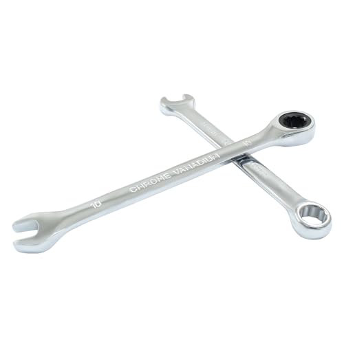10mm Ratcheting Wrench 2 Pcs 72-Tooth 12-Point Chrome Plated | Forged 45# Carbon Steel Durable, 5-Degree Arc For Tight Spaces, 12-Point Protects Fasteners, Polished Chrome Anti-Rust - size: 0.39 Inch