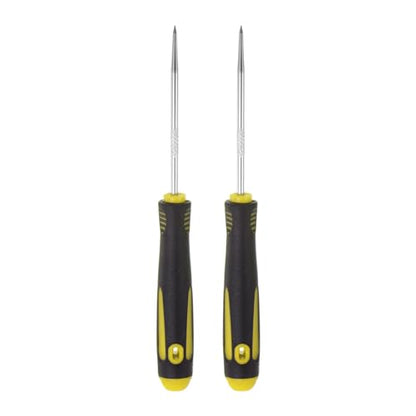 HARFINGTON 2pcs Straight Picks 165mm Zinc Alloy Rubber Handle Round Automotive Pick Tool Set for Removing O Rings Small Items, Black Yellow