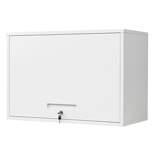 Yizosh Metal Wall Cabinet with Doors and Shelves, Floating Storage Unit for Garage or Basement (White, 21.6" H) - color: White, size: 16"D x 32"W x 22"H