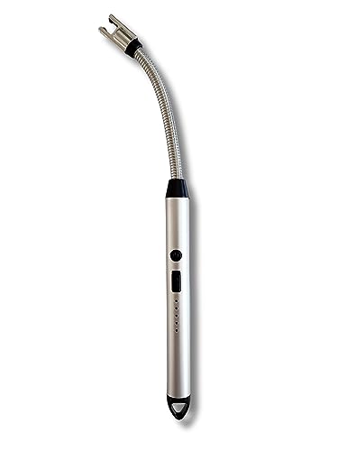 Electric Rechargeable Lighter with Flexible Long Neck - USB Powered - LED Battery Display - for Candles, Camping and More (Silver) - color: Silver