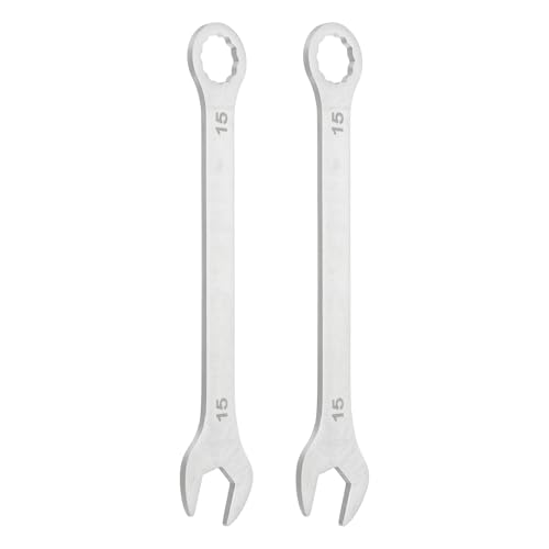 HARFINGTON 2Pcs Super Thin Combination Wrench 15mm Metric 12-Point Box and Open End Stainless Steel Double Ended Spanner Tool for Automotive Pipe Furniture Machinery DIY Repair, Silver - size: 15mm