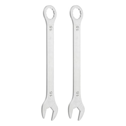 HARFINGTON 2Pcs Super Thin Combination Wrench 15mm Metric 12-Point Box and Open End Stainless Steel Double Ended Spanner Tool for Automotive Pipe Furniture Machinery DIY Repair, Silver - size: 15mm
