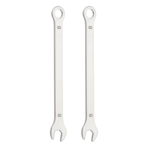 HARFINGTON 2Pcs Super Thin Combination Wrench 8mm Metric 12-Point Box and Open End Stainless Steel Double Ended Spanner Tool for Automotive Pipe Furniture Machinery DIY Repair, Silver - size: 8mm