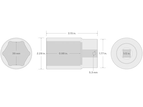 TEKTON 1/2 Inch Drive x 39 mm Deep 6-Point Impact Socket | SID23139 - size: 39 mm