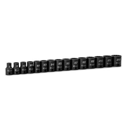 Capri Tools 3/8 in. Drive Shallow Impact Socket Set, 12-Point, Metric, 8 to 22 mm, 15-Piece - size: Shallow Set / 8-22 mm