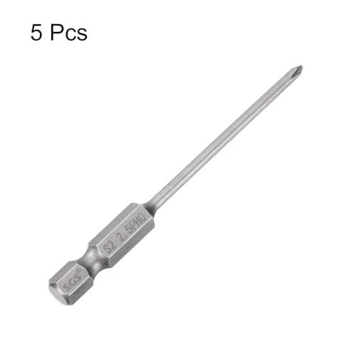HARFINGTON 5pcs #0 Phillips Screwdriver Bit PH0 1/4" Hex Shank 3" (75mm) Long Magnetic S2 Steel Industrial Grade Screw Driver Bit Cross Head Electric Drill Bits 0.098" (2.5mm) Rod - size: PH0 x 75mm x 2.5mm