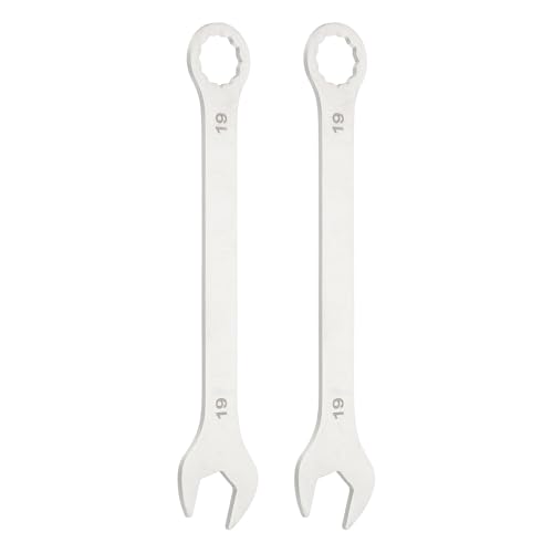 HARFINGTON 2Pcs Super Thin Combination Wrench 19mm Metric 12-Point Box and Open End Stainless Steel Double Ended Spanner Tool for Automotive Pipe Furniture Machinery DIY Repair, Silver - size: 19mm