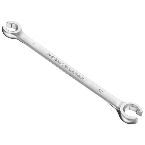 Flare Nut Wrench, Double Open End CR-V Chrome Vanadium Steel Flare Nut Wren | 8mm x 10mm 15-Degree Offset Design Line Wrenches for Automotive Repairs and Household Maintenance