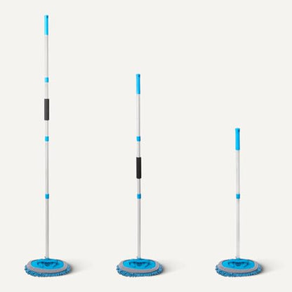 Amazon Basics Car Wash Brush with Long Handle, Scratch-Free Microfiber Mop Mitt, Swivel Head, Detachable Head, Extends to 62 inches with 4 Poles, for Car RV Truck, Blue