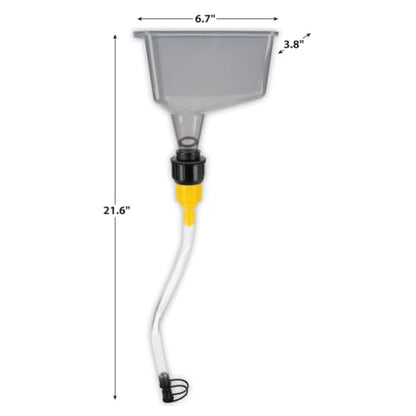Performance Tool W4090 1 Qt. Flexible Spout Funnel w/On/Off Valve - Transparent Polypropylene, Fits Quart Bottles, Oil, Coolant, Transmission Fluid, Automotive Funnel, Gray