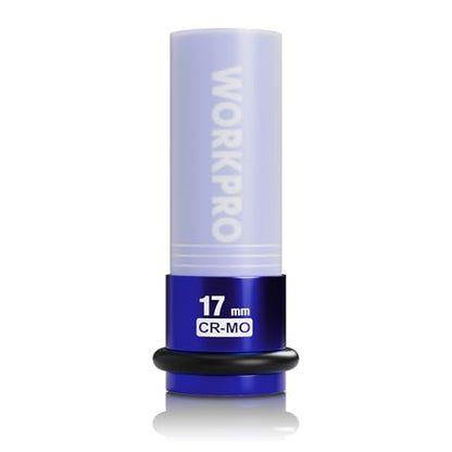 WORKPRO 1/2" Drive Lug Nut Impact Duty Socket, 17mm Deep Thin Wall Socket | Made of Premium Cr-Mo Steel, Non-Marring Lug Nut Wheel Sockets for Car - size: 1/2" DR x 17mm