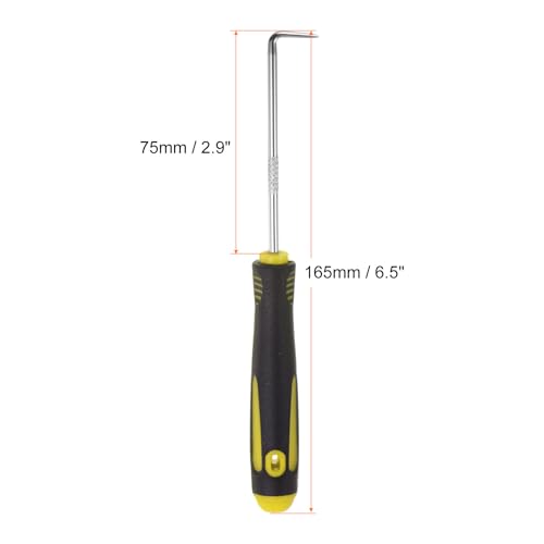 HARFINGTON 2pcs 90 Degree Picks 165mm Zinc Alloy Rubber Handle Round Automotive Pick Tool Set for Removing O Rings Small Items, Black Yellow