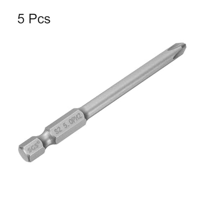 HARFINGTON 5pcs #2 Phillips Screwdriver Bit PH2 1/4" Hex Shank 3" (75mm) Long Magnetic S2 Steel Industrial Grade Screw Driver Bit Cross Head Electric Drill Bits 0.197" (5mm) Rod - size: PH2 x 75mm x 5mm