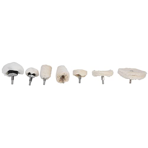 7 Piece Buffing Wheel Kit for Drill Cotton Flannel Polishing Pads in Cylindrical Cone Flat Shapes 1 4 Inch Shank Compatible with Tools Ideal for Metal Glass Stainless Steel Automotive Finishing