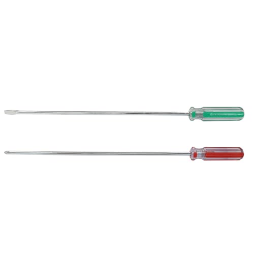 12 Inch Extra Long #2 Phillips & 6mm Slotted Screwdriver 2-Piece Set, Magnetic Tip Flat Blade Cross-head Screwdrivers (Red, Green) - size: 12 Inch #2 (Phillips+Slotted)